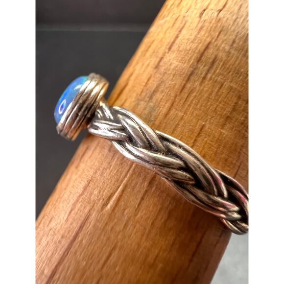 Sterling Silver Braided Band Ring with Lab Opal – Size 9 - Picture 7 of 16